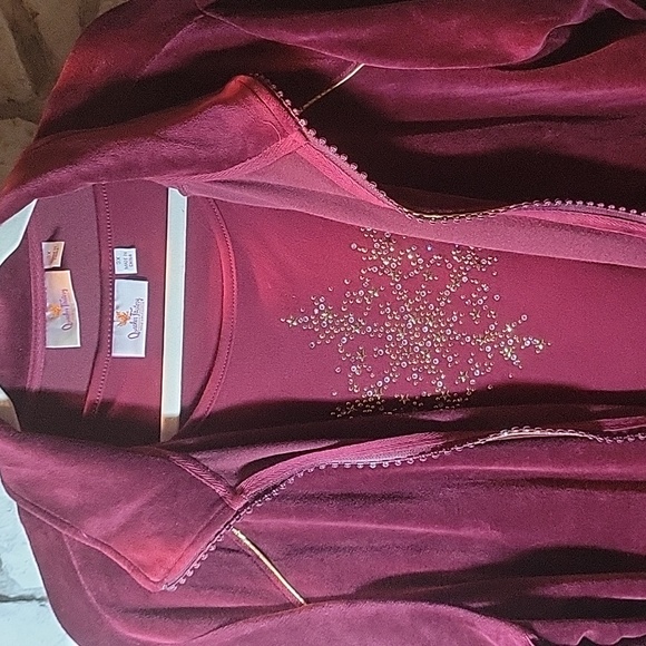 Quacker Factory Set Velour Bedazzled Full Zip Track Jacket with Top 3X Gold - Picture 4 of 8